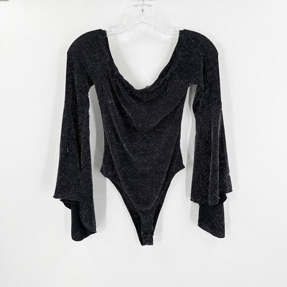 Fashion Nova Metallic Off The Shoulder Flared Sleeves Bodysuit Medium FLAWED - Picture 1 of 14